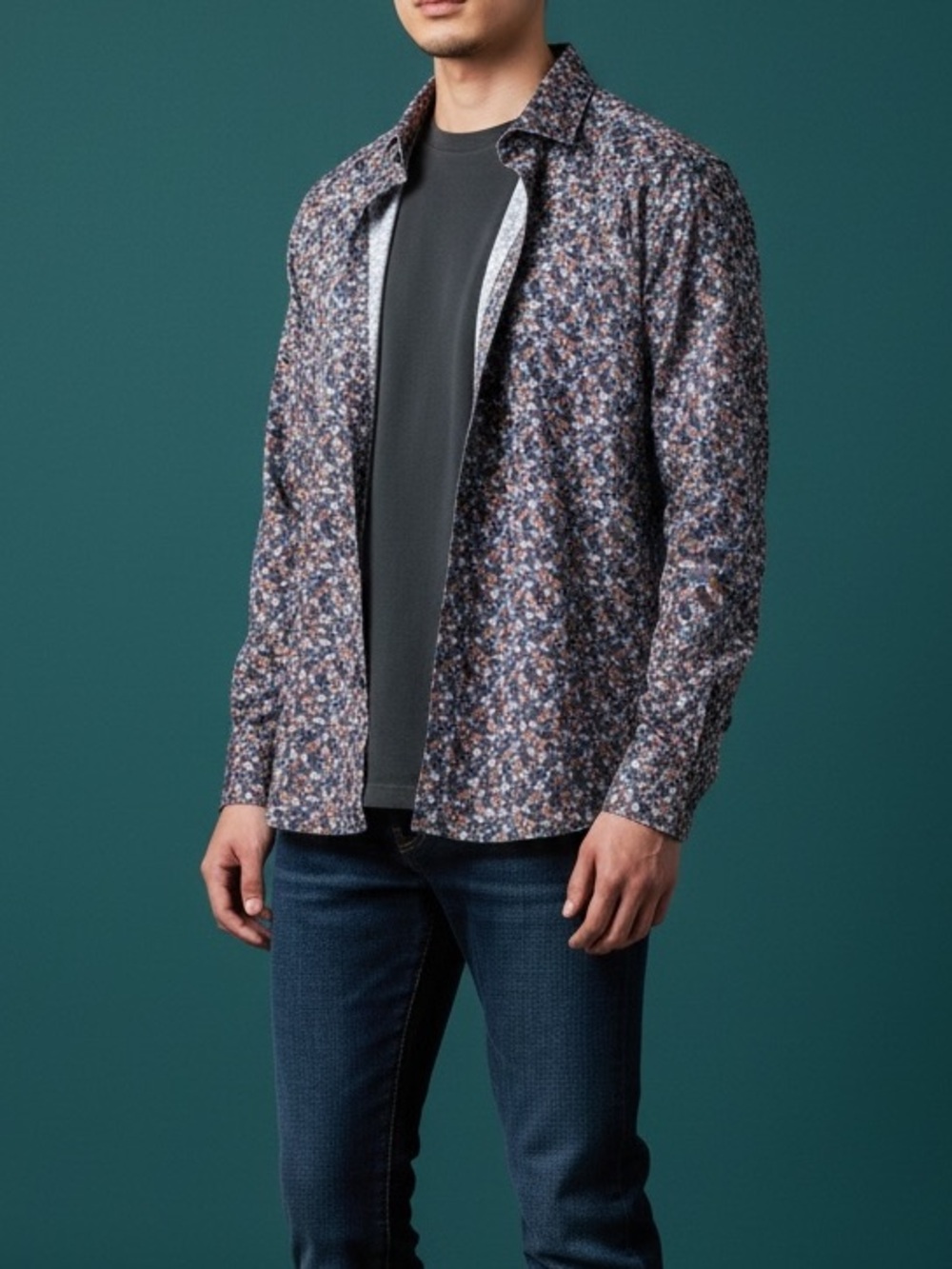 🚨 SALE- Anthony of London Floral Poplin Button-Up Shirt, L,  Navy Multicolor
